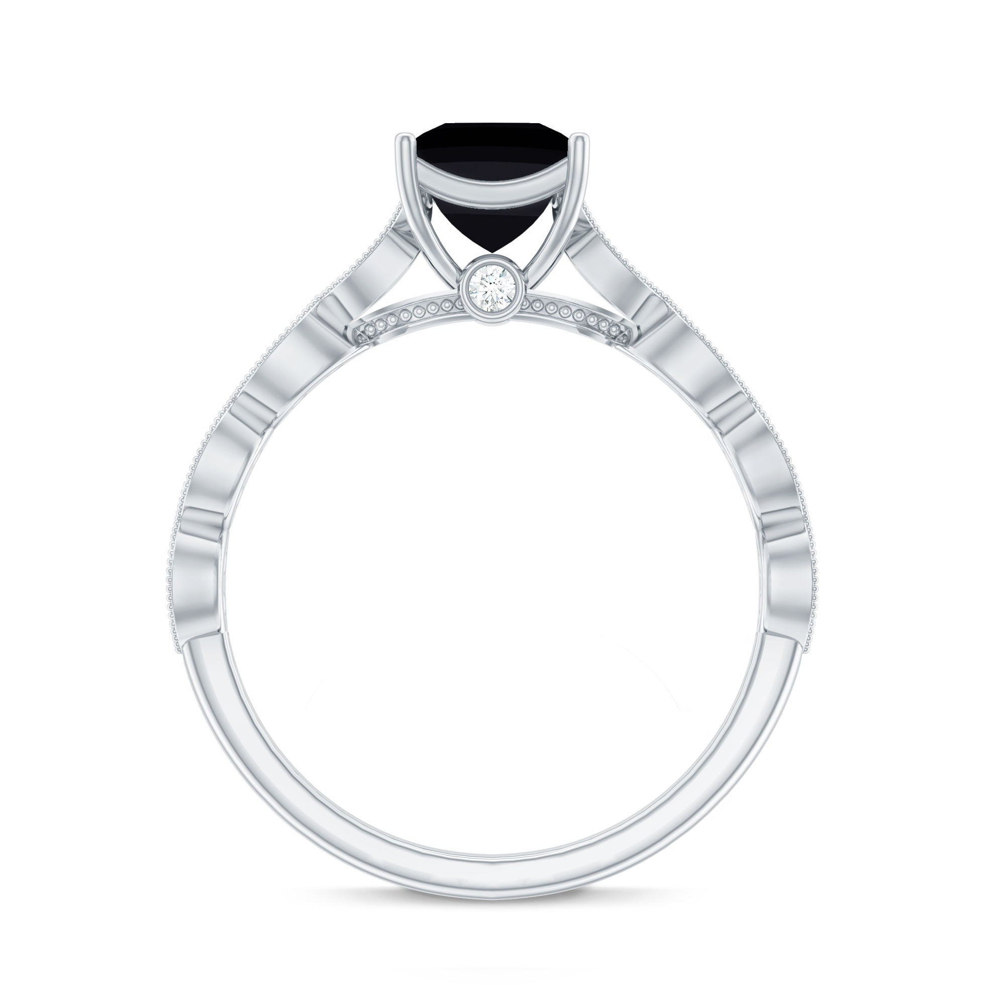 Princess Cut Black Onyx and Diamond Designer Engagement Ring