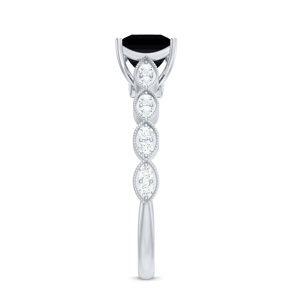 Princess Cut Black Onyx and Diamond Designer Engagement Ring