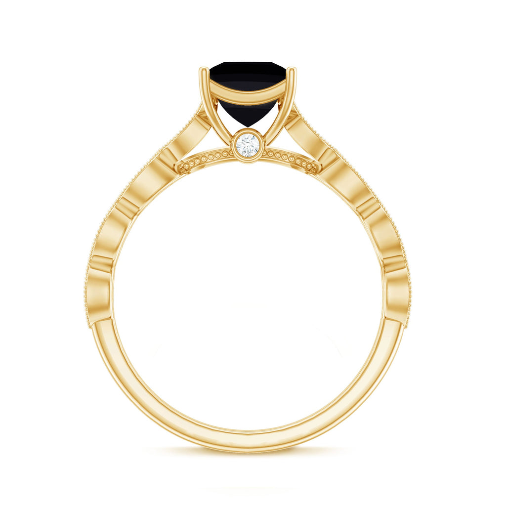 Princess Cut Black Onyx and Diamond Designer Engagement Ring