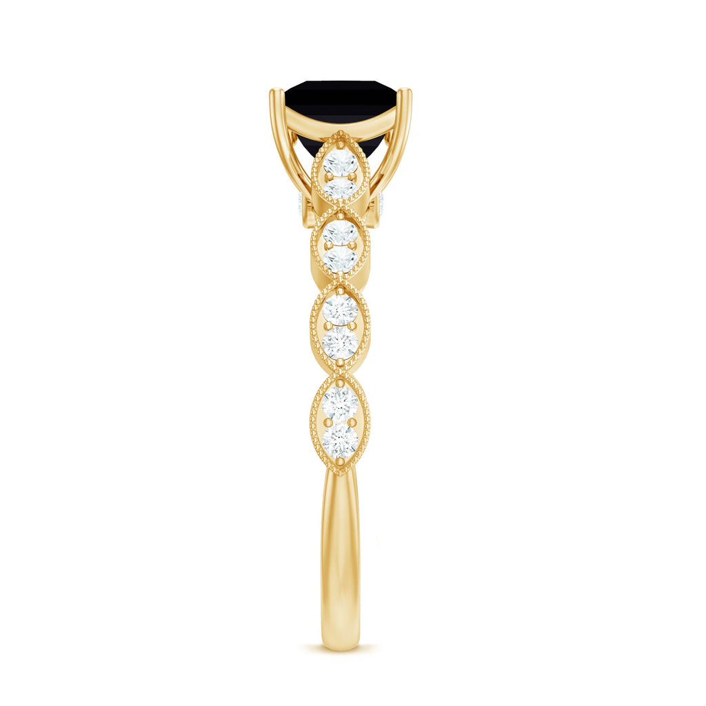 Princess Cut Black Onyx and Diamond Designer Engagement Ring