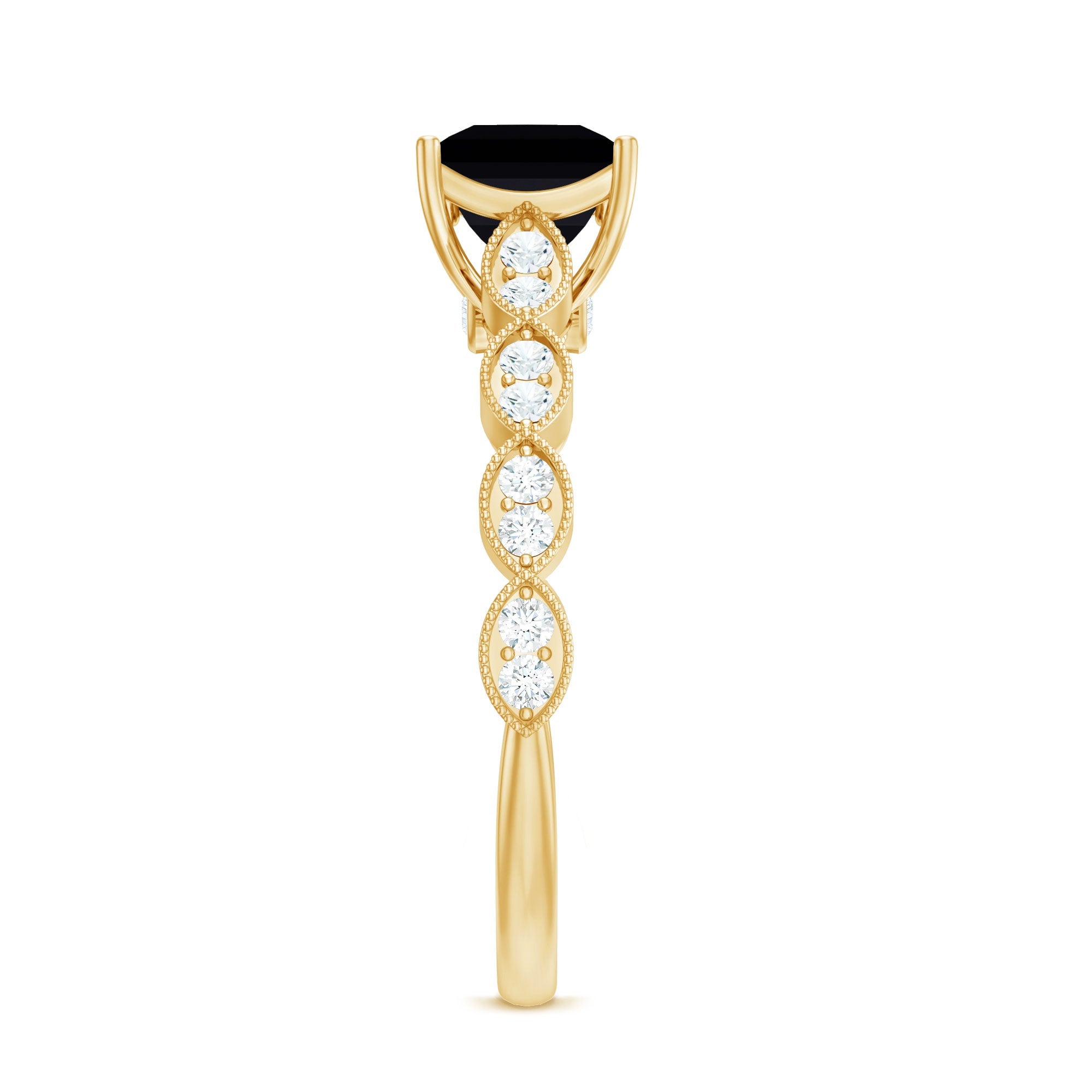 Princess Cut Black Onyx and Diamond Designer Engagement Ring