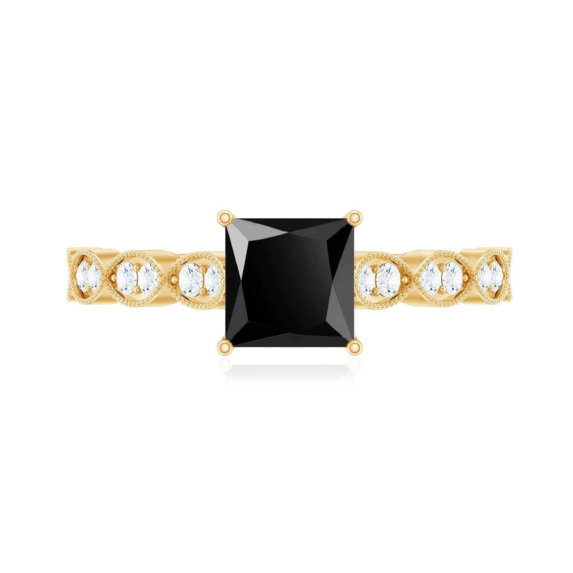 Princess Cut Black Onyx and Diamond Designer Engagement Ring