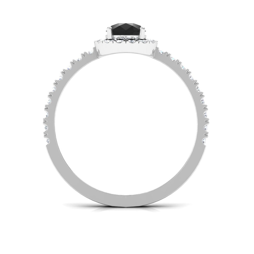 Natural Black Spinel Pear Shaped Engagement Ring with Diamond Halo