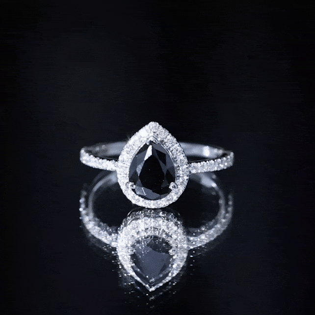 1 Carat Black Onyx Pear Engagement Ring with Diamond Halo