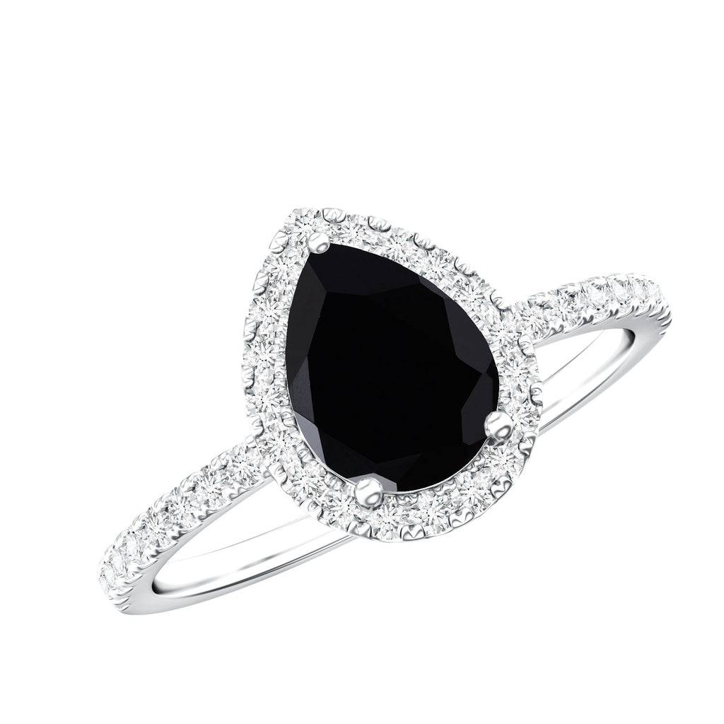 1 Carat Black Onyx Pear Engagement Ring with Diamond Halo