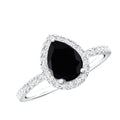 1 Carat Black Onyx Pear Engagement Ring with Diamond Halo