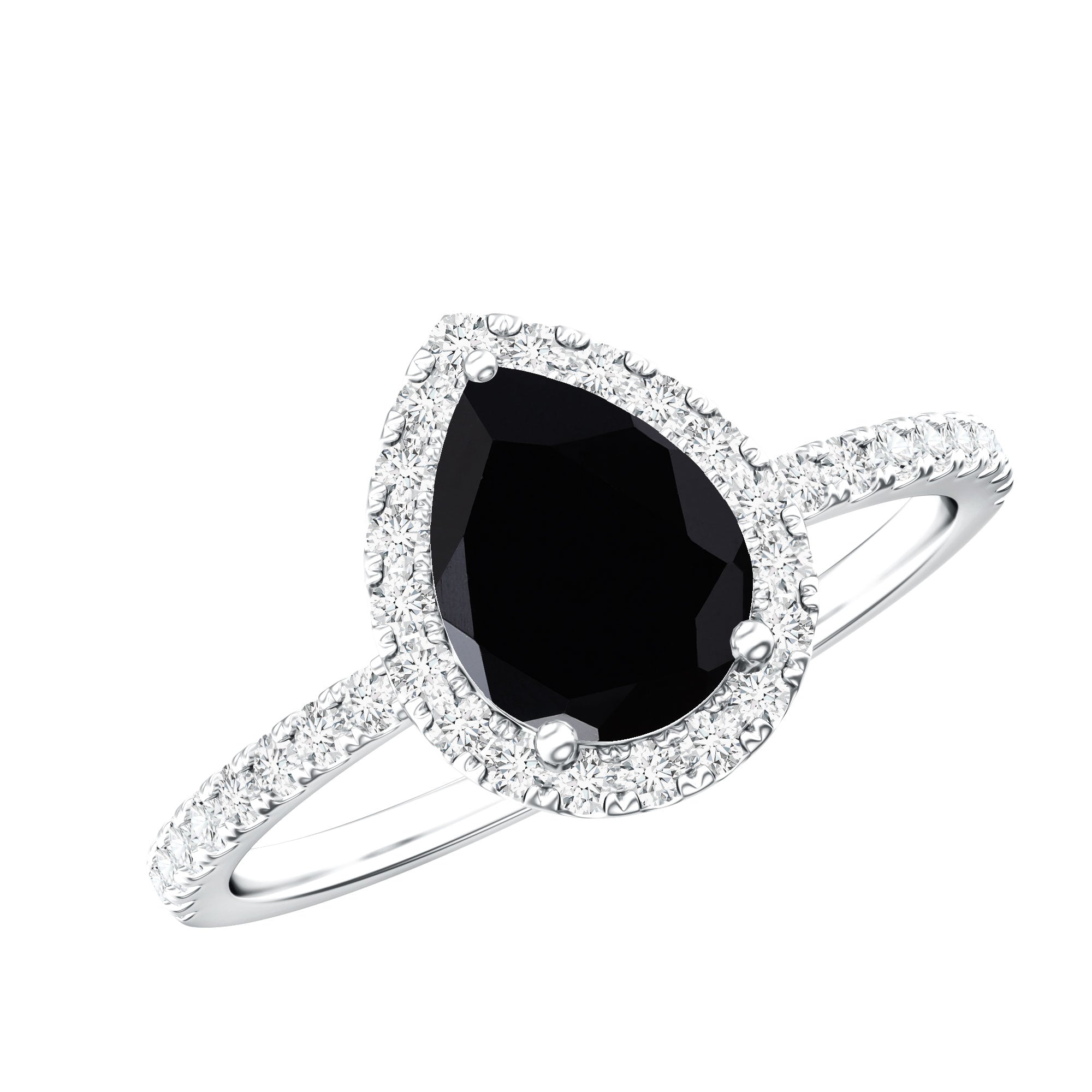 1 Carat Black Onyx Pear Engagement Ring with Diamond Halo