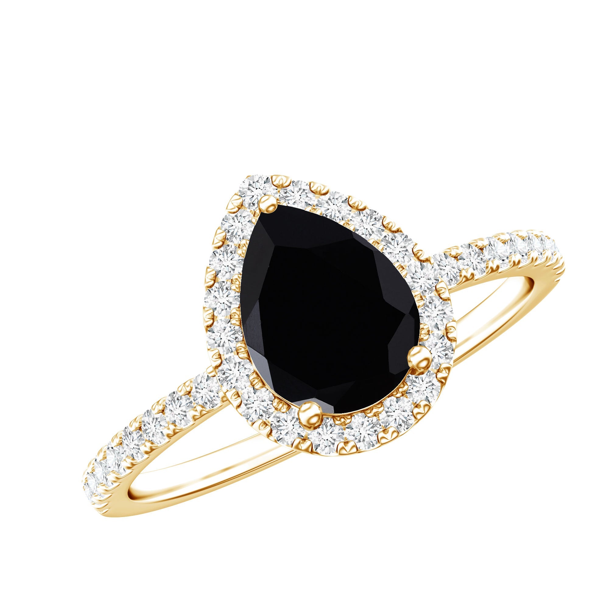 1 Carat Black Onyx Pear Engagement Ring with Diamond Halo