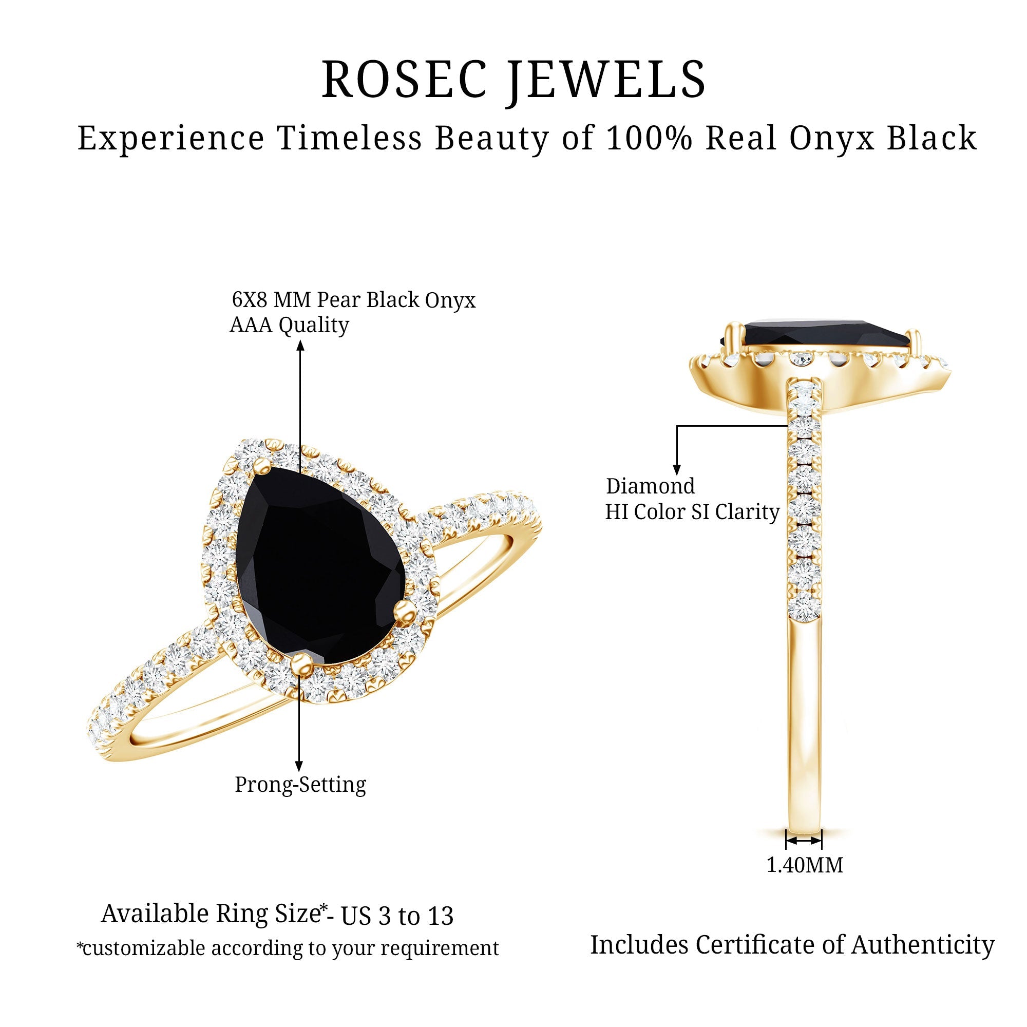 1 Carat Black Onyx Pear Engagement Ring with Diamond Halo