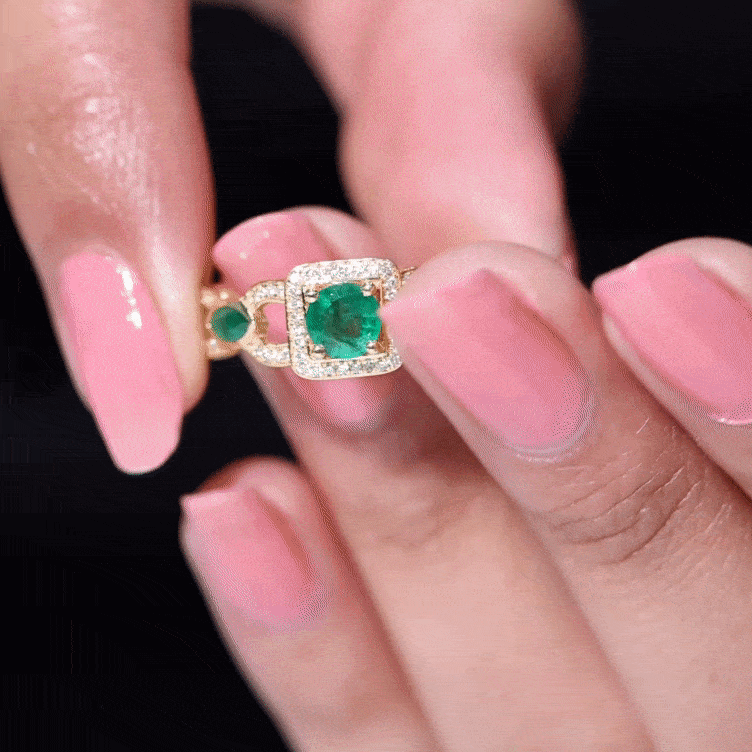 Vintage Emerald Engagement Ring – Diamond Halo Ring with Marquise Emeralds