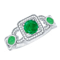 Vintage Emerald Engagement Ring – Diamond Halo Ring with Marquise Emeralds