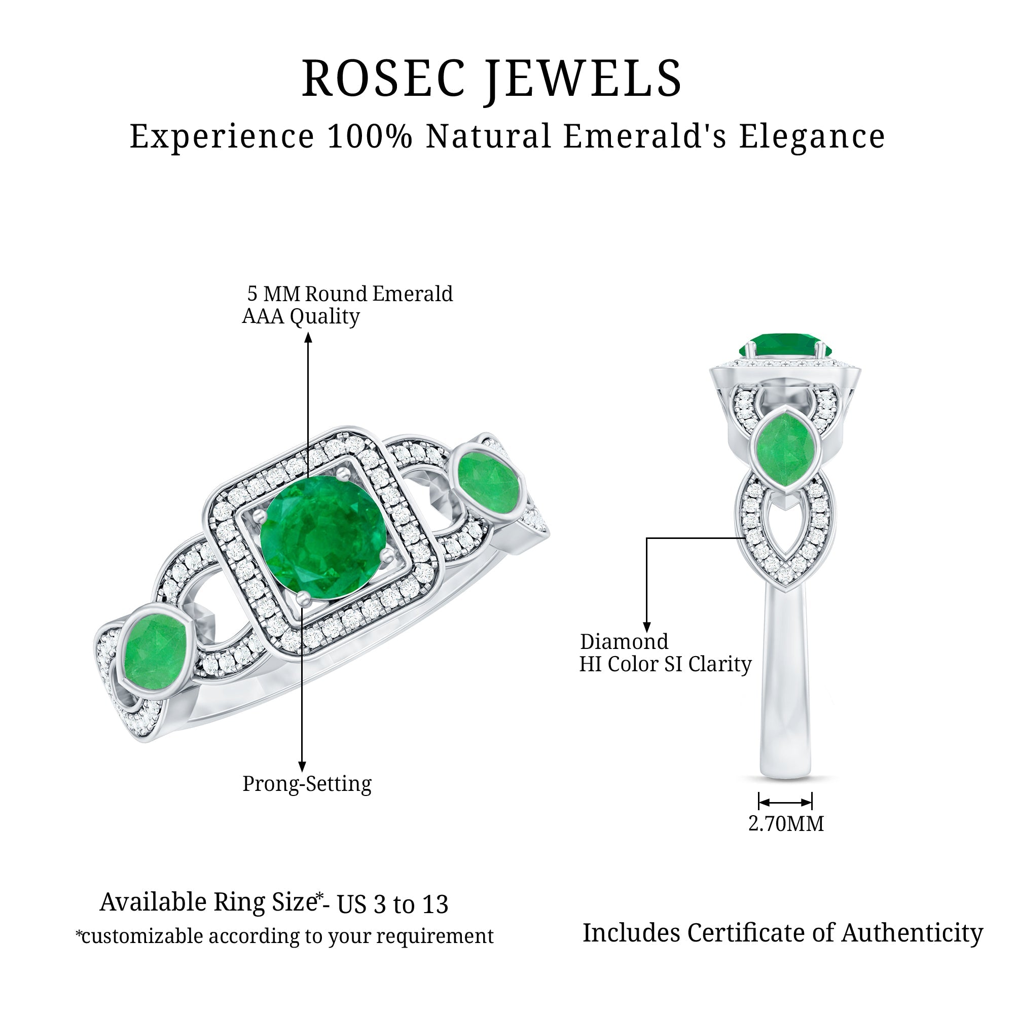 Vintage Emerald Engagement Ring – Diamond Halo Ring with Marquise Emeralds