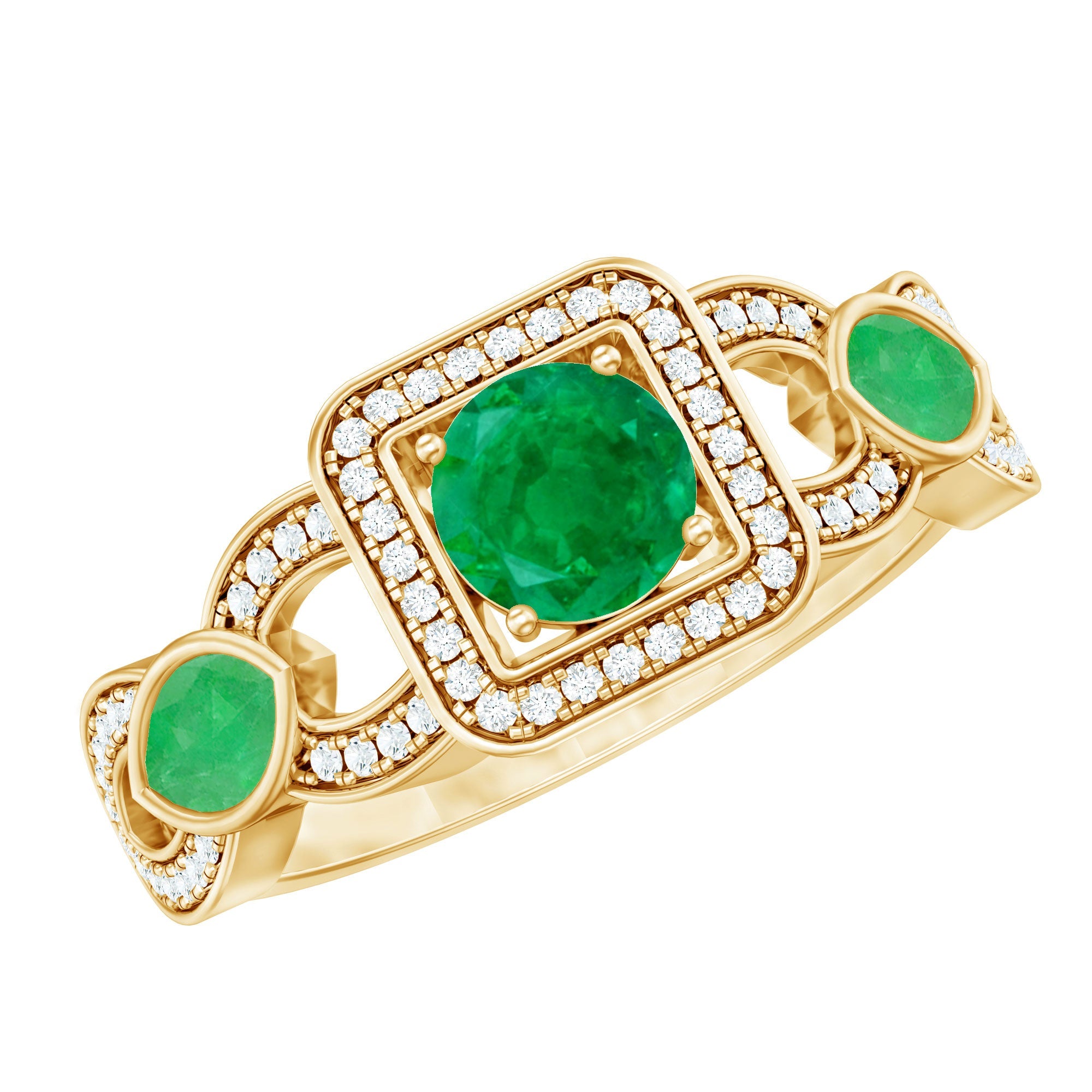 Vintage Emerald Engagement Ring – Diamond Halo Ring with Marquise Emeralds