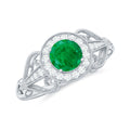 Emerald Engagement Ring – AAA Quality Vintage Halo Diamond Ring with Prong Setting