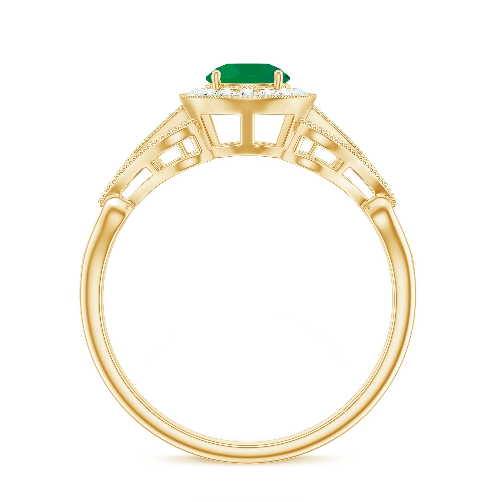 Emerald Engagement Ring – AAA Quality Vintage Halo Diamond Ring with Prong Setting