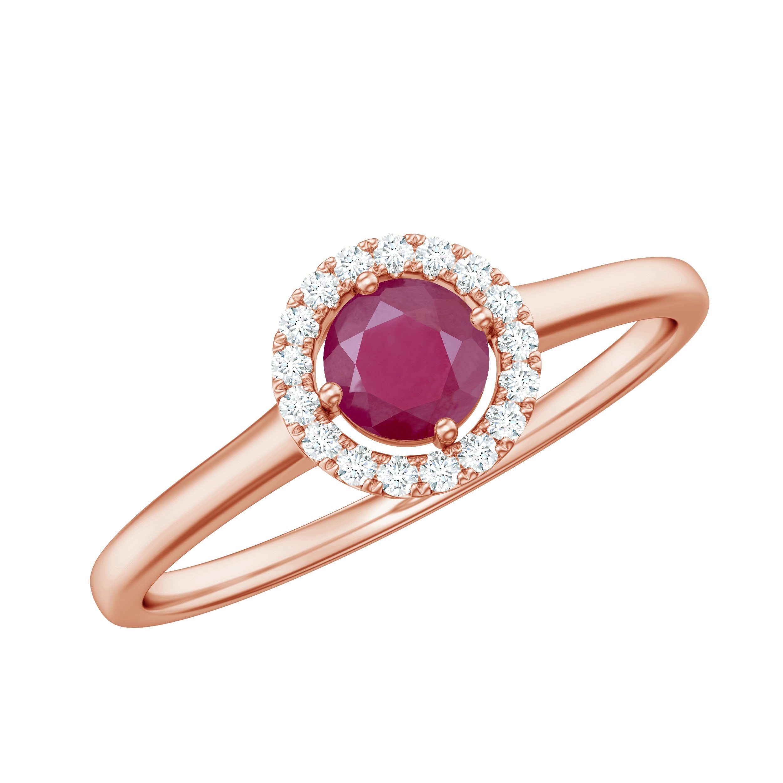 Ruby Promise Ring – AAA Quality Ruby And Diamond Halo Style Prong Setting