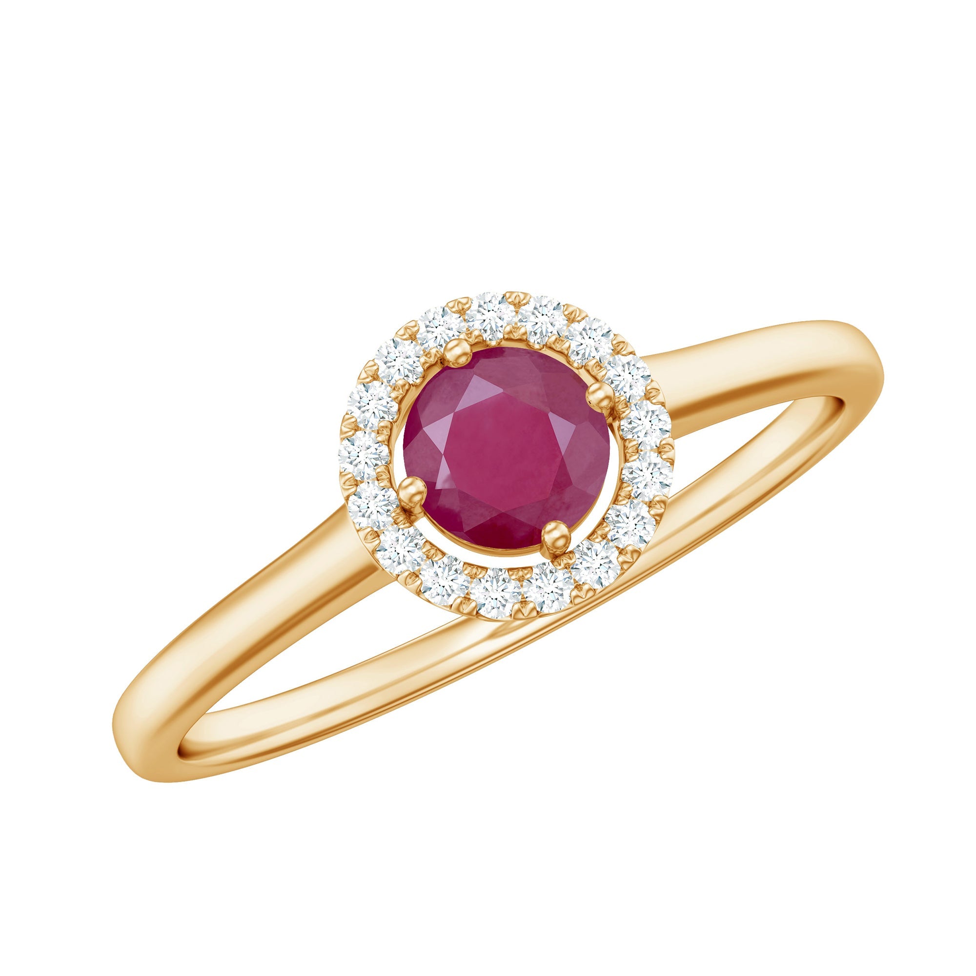 Ruby Promise Ring – AAA Quality Ruby And Diamond Halo Style Prong Setting