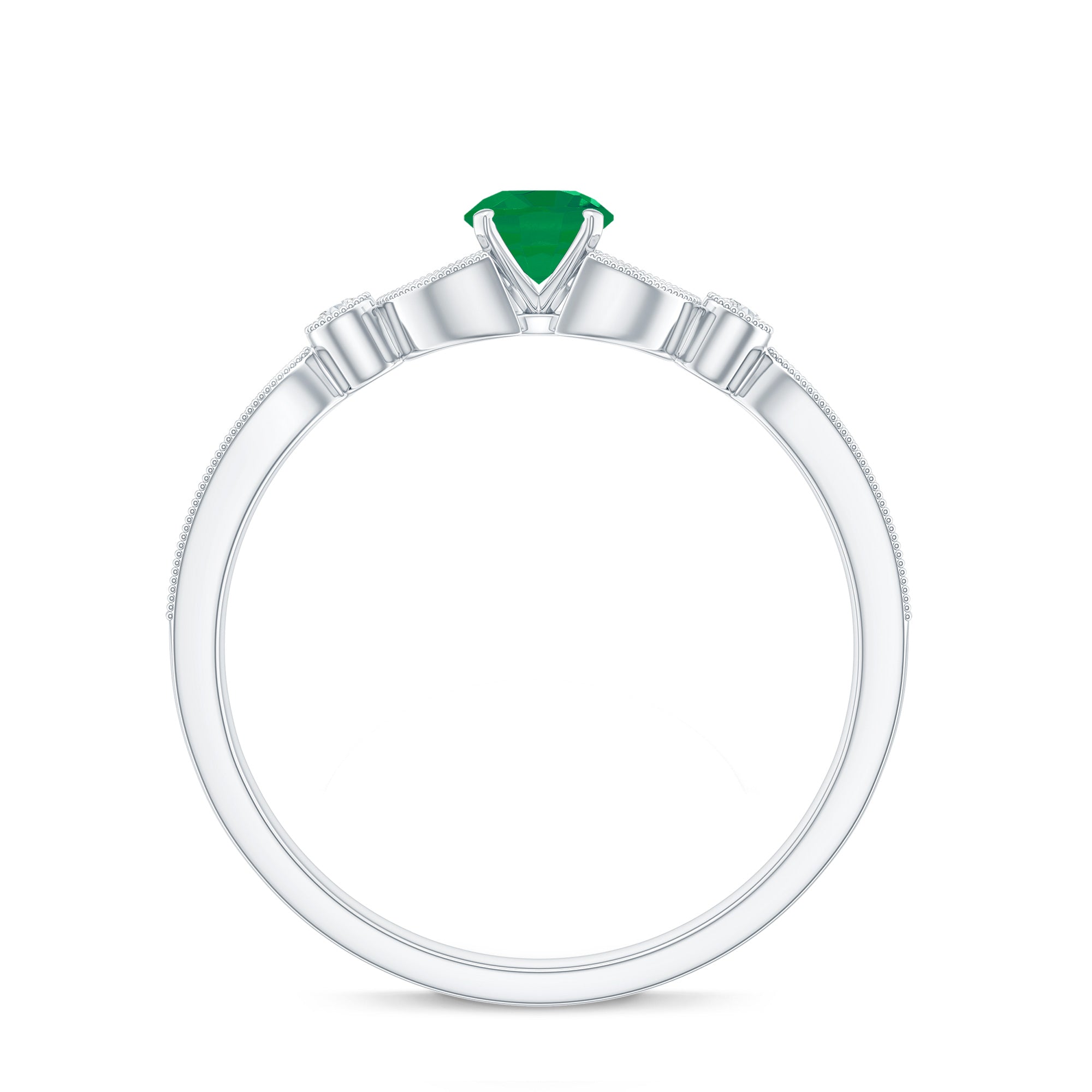Emerald Engagement Ring – Vintage Diamond Prong Setting Beaded Band