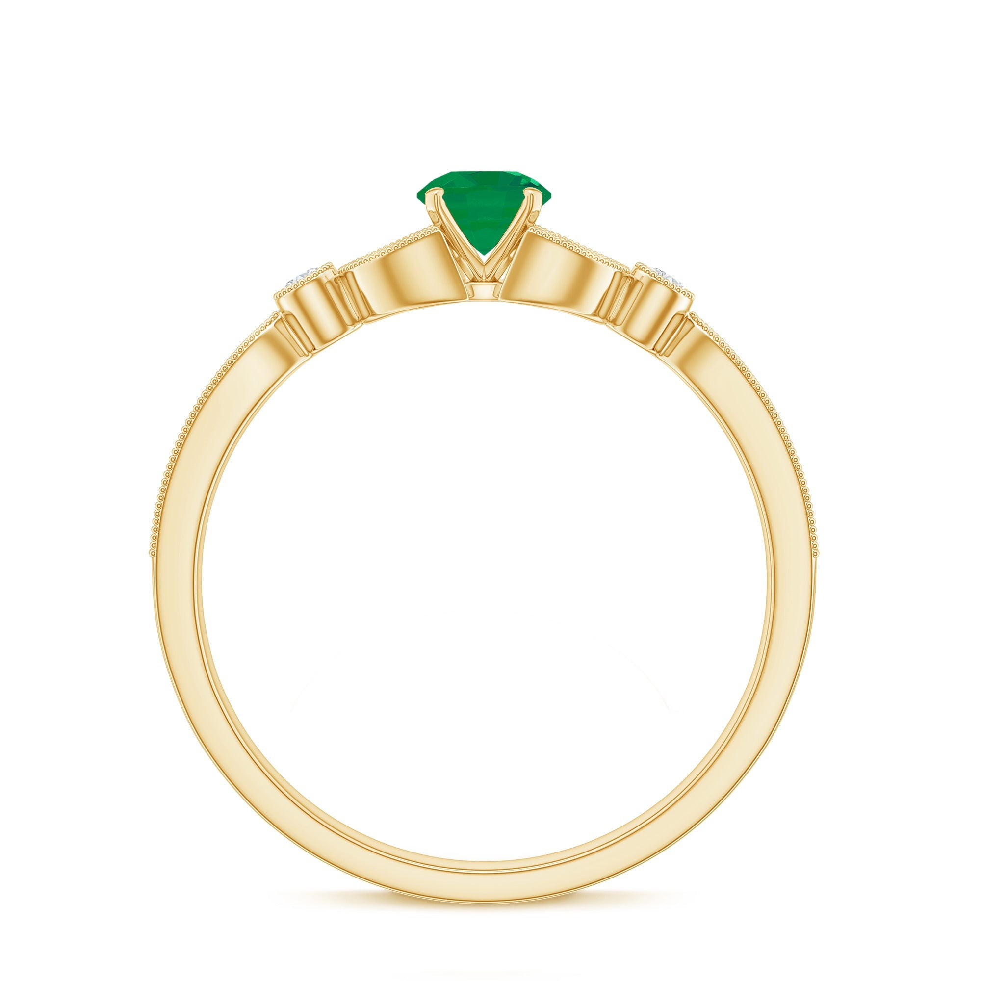 Emerald Engagement Ring – Vintage Diamond Prong Setting Beaded Band