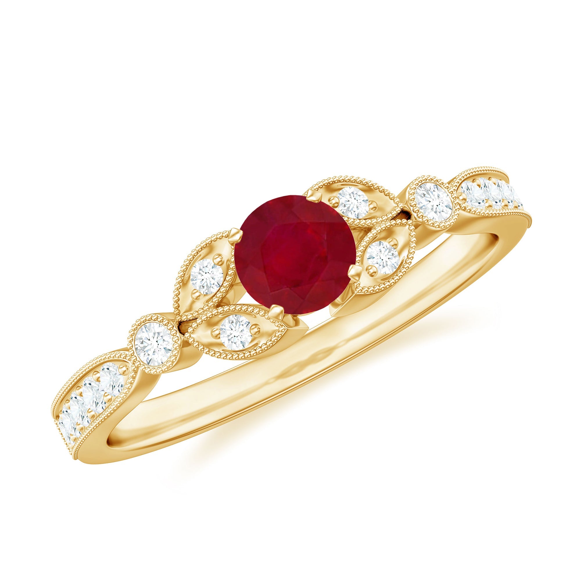 Ruby Diamond Engagement Ring – Vintage 0.6 Carat Ruby With Beaded Detailing