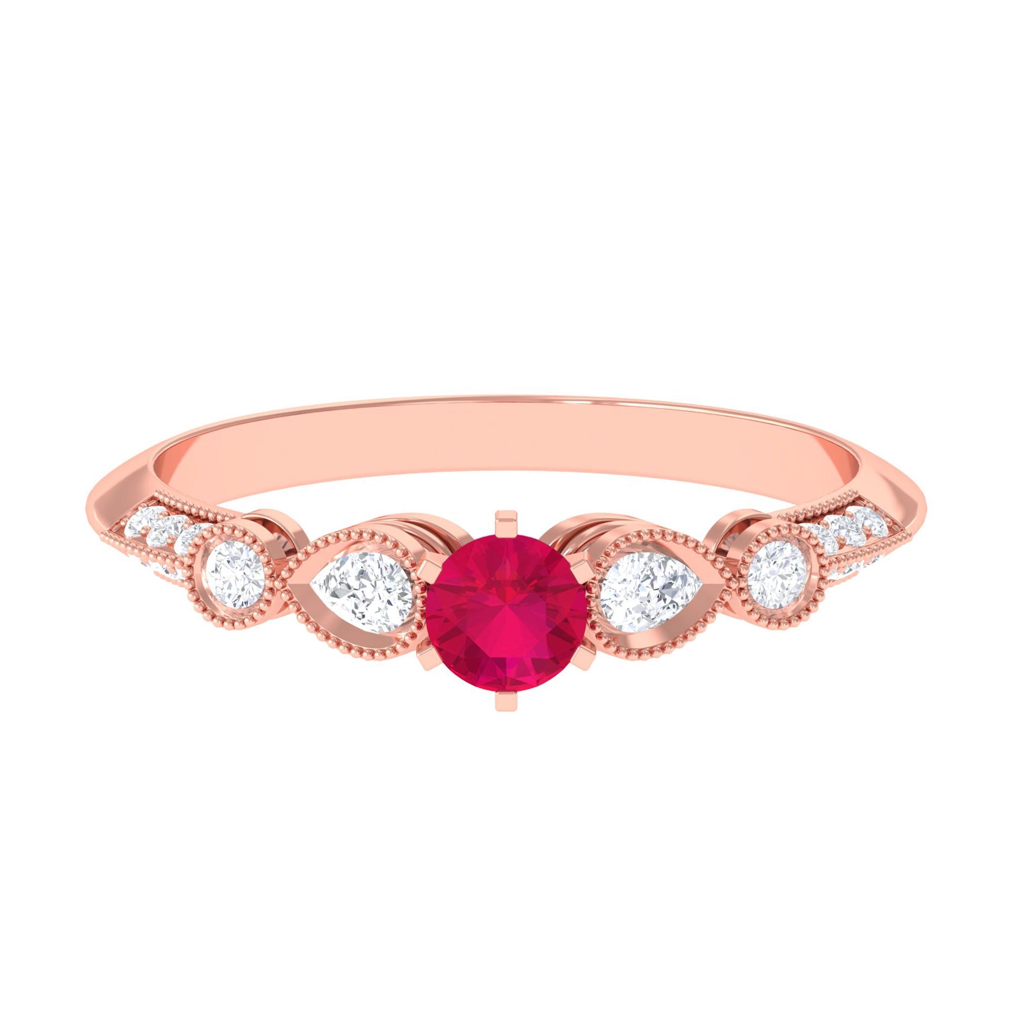 Ruby Engagement Ring – Vintage AAA Quality Ruby Diamond Peg Head Setting