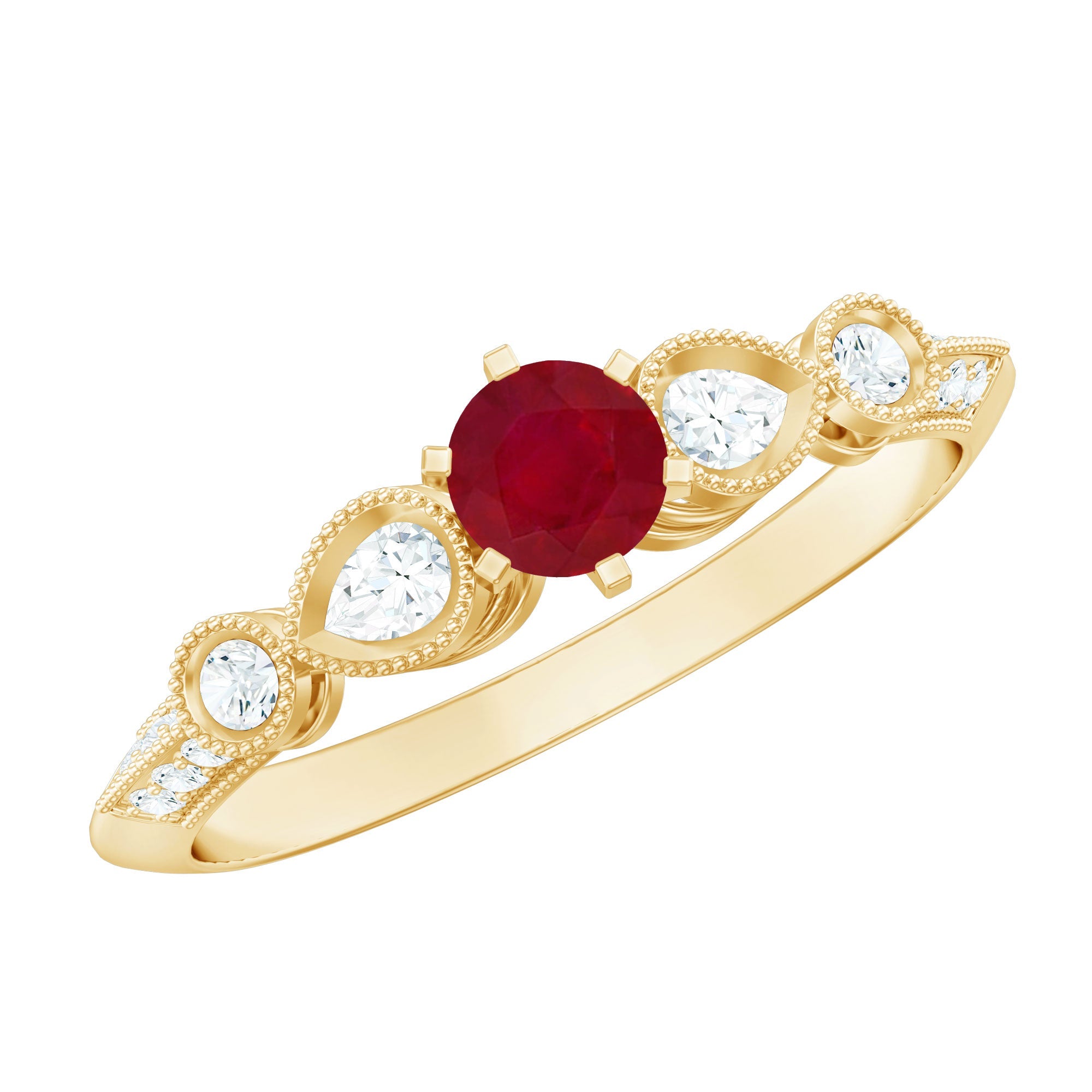 Ruby Engagement Ring – Vintage AAA Quality Ruby Diamond Peg Head Setting