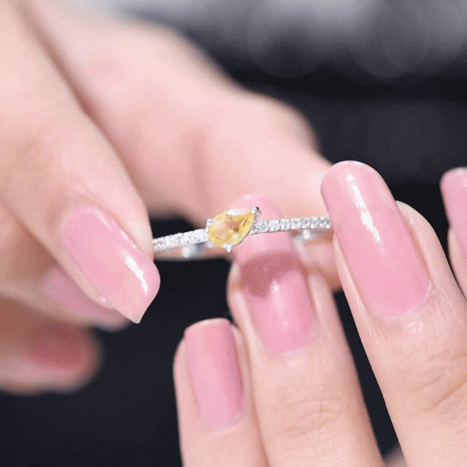 Pear Shape Citrine Ring – Elegant AAA Quality Engagement Band With Diamond Accents