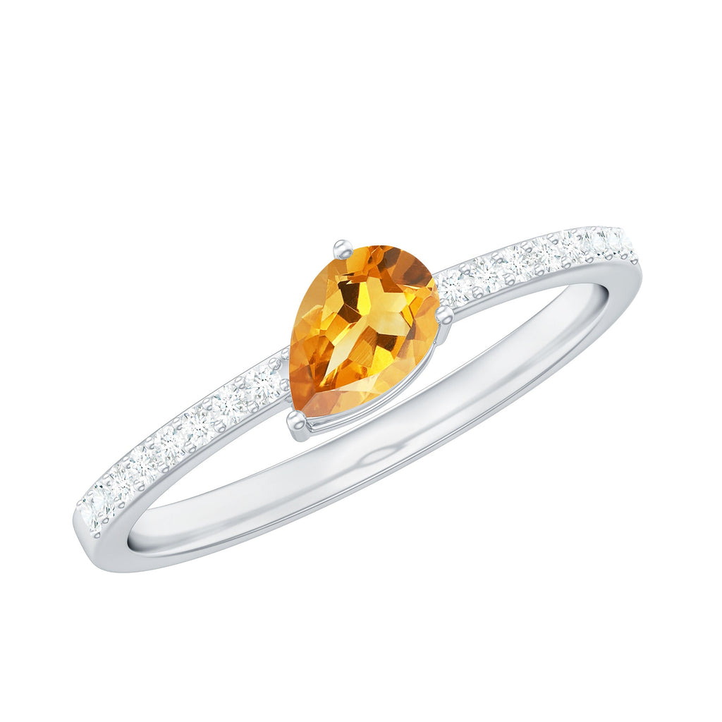 Pear Shape Citrine Ring – Elegant AAA Quality Engagement Band With Diamond Accents