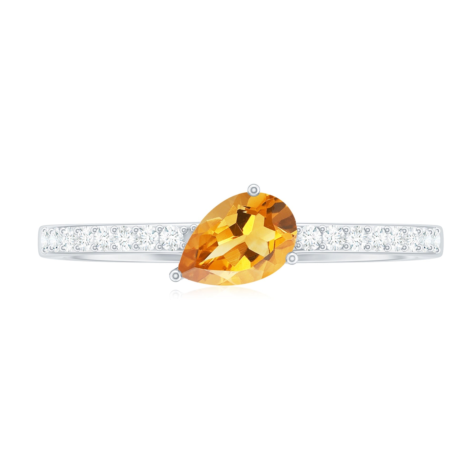 Pear Shape Citrine Ring – Elegant AAA Quality Engagement Band With Diamond Accents