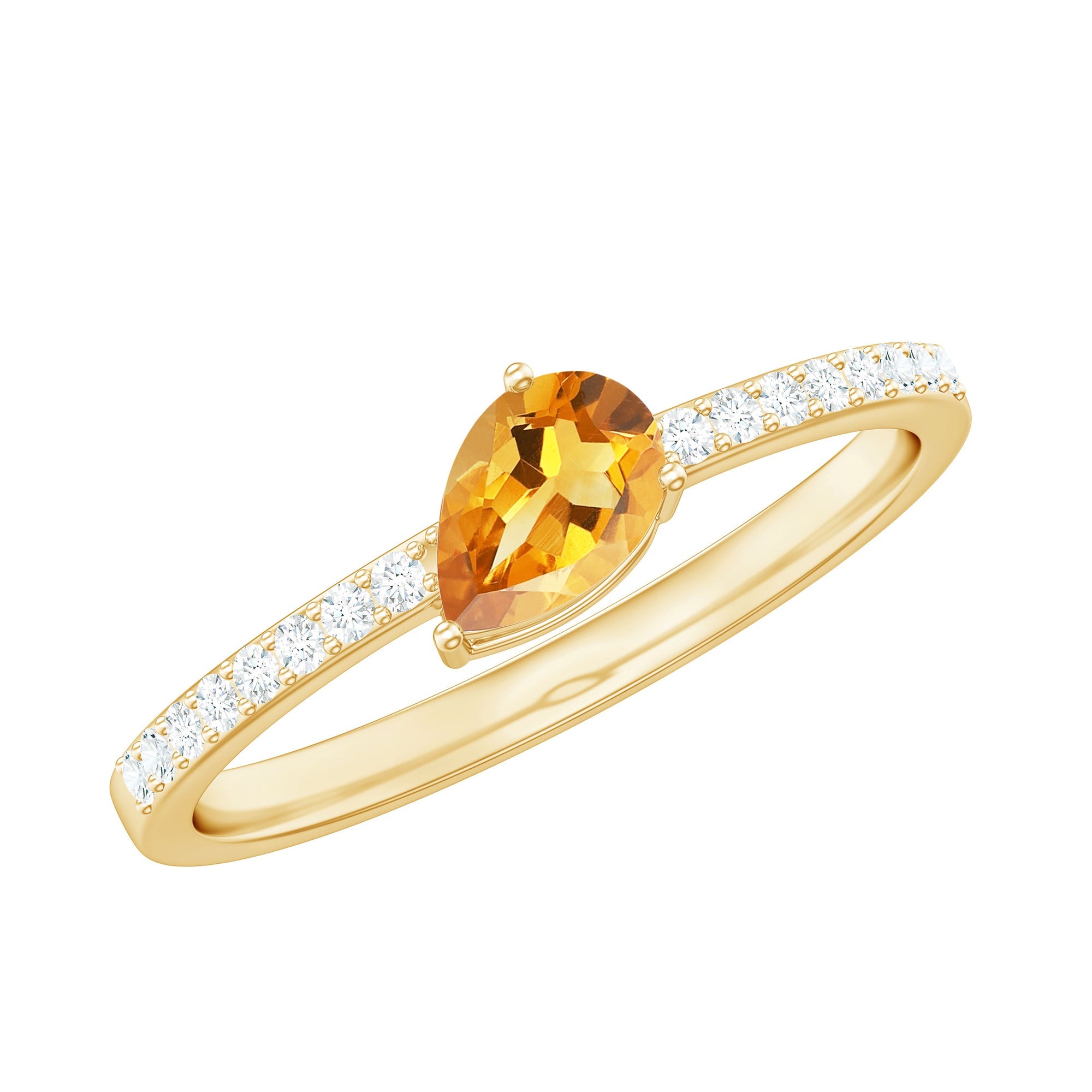 Pear Shape Citrine Ring – Elegant AAA Quality Engagement Band With Diamond Accents