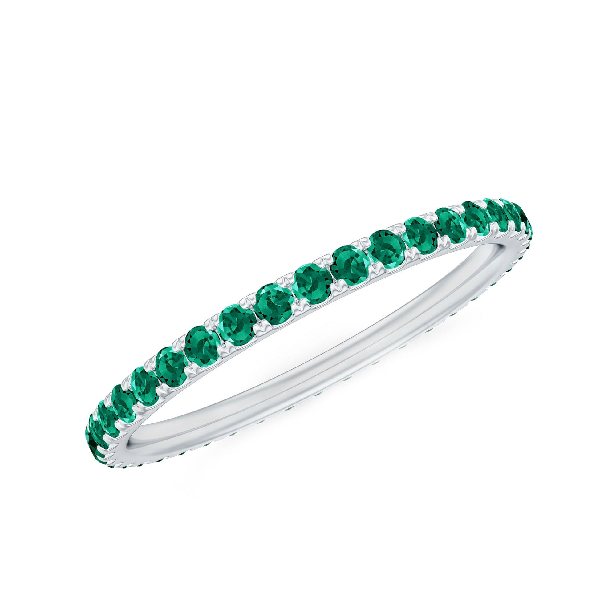 Lab Grown Emerald Ring – Stackable Eternity Style Band with AAAA Quality Green Gemstone