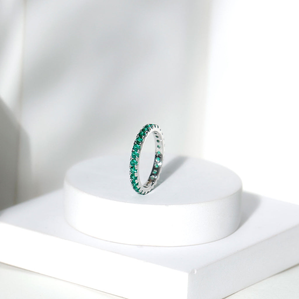 Lab Grown Emerald Ring – Stackable Eternity Style Band with AAAA Quality Green Gemstone