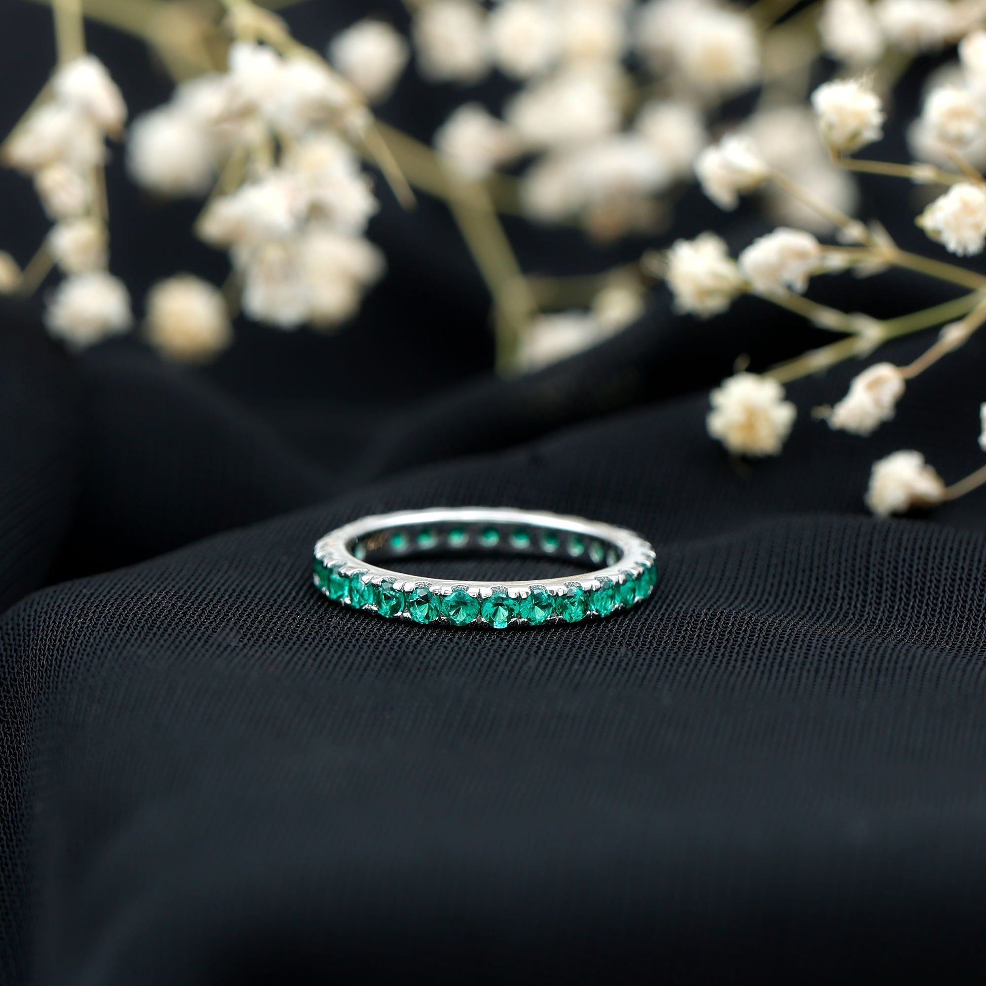 Lab Grown Emerald Ring – Stackable Eternity Style Band with AAAA Quality Green Gemstone