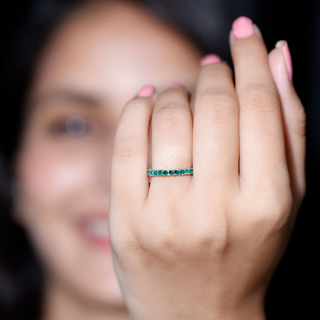 Lab Grown Emerald Ring – Stackable Eternity Style Band with AAAA Quality Green Gemstone