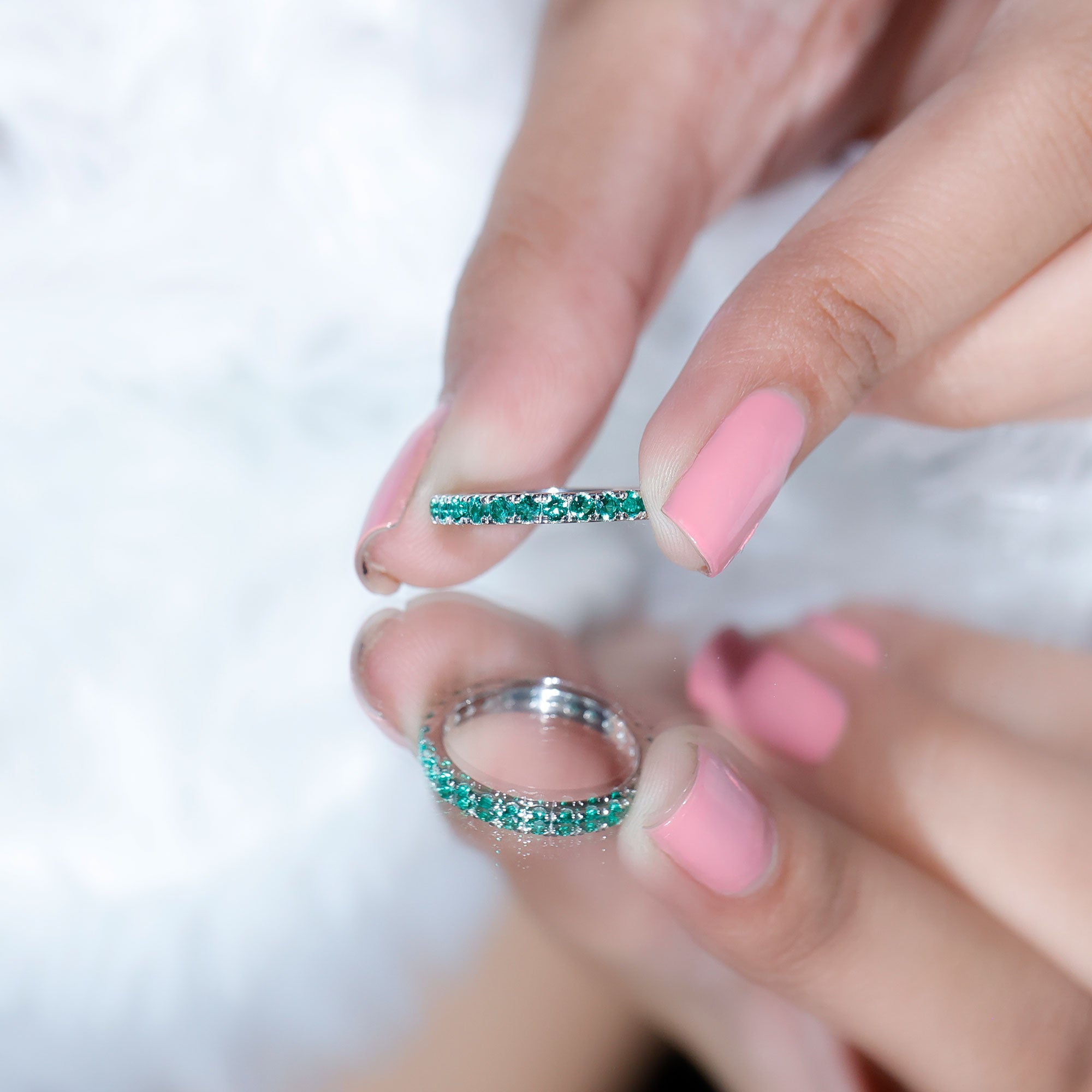 Lab Grown Emerald Ring – Stackable Eternity Style Band with AAAA Quality Green Gemstone
