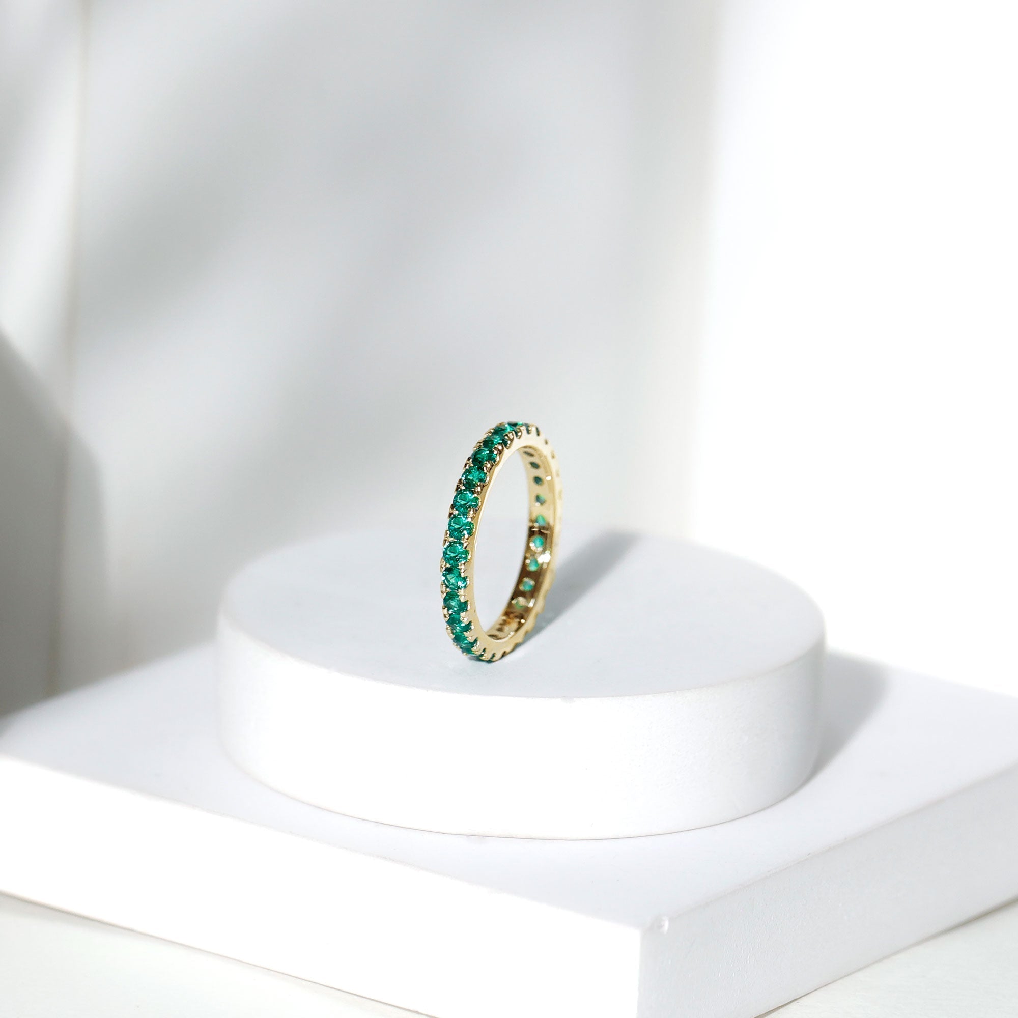 Lab Grown Emerald Ring – Stackable Eternity Style Band with AAAA Quality Green Gemstone