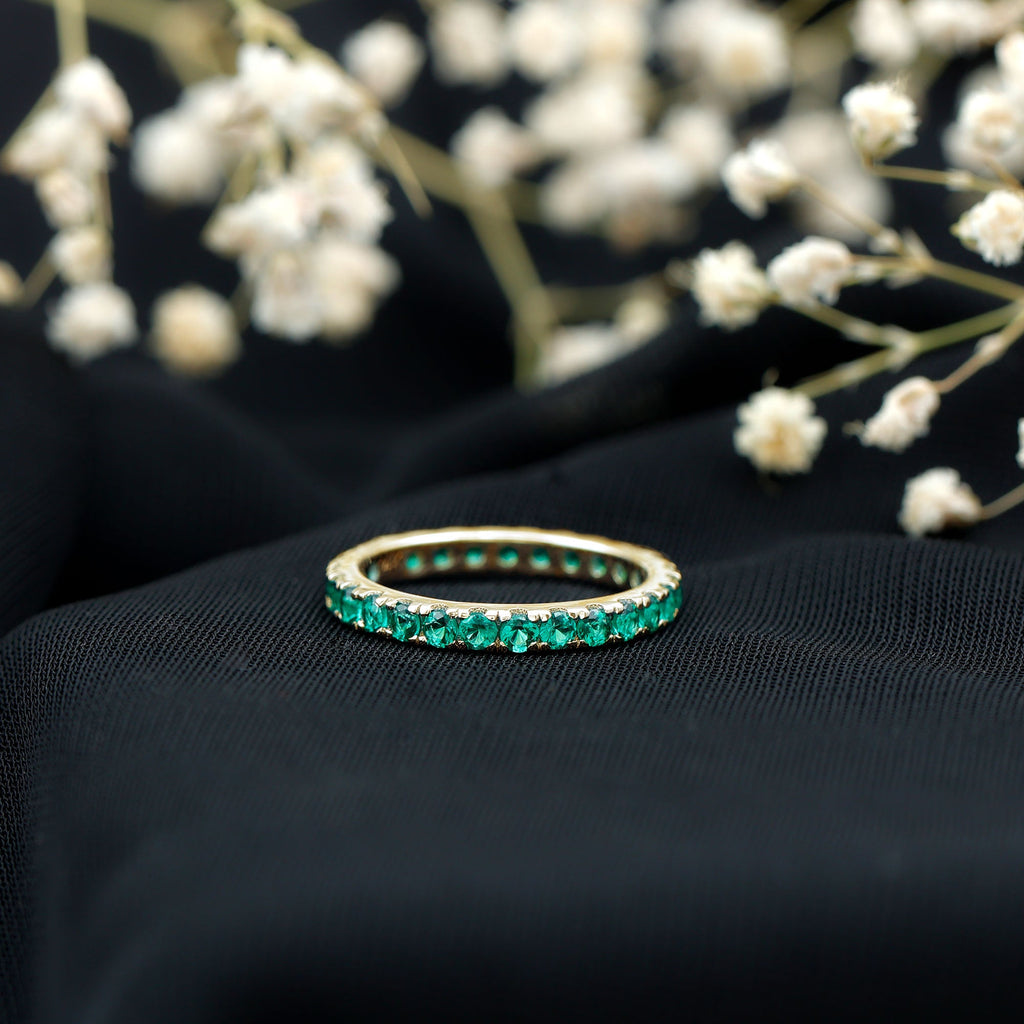 Lab Grown Emerald Ring – Stackable Eternity Style Band with AAAA Quality Green Gemstone