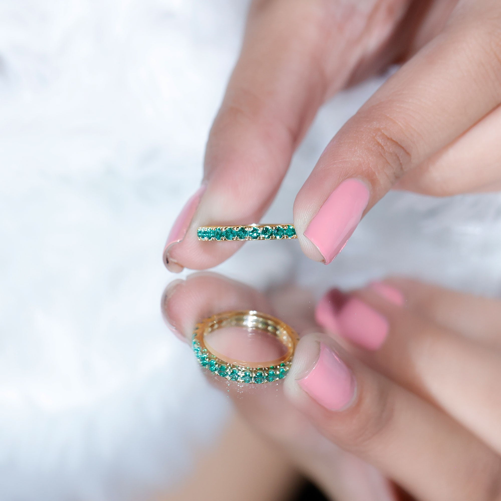 Lab Grown Emerald Ring – Stackable Eternity Style Band with AAAA Quality Green Gemstone