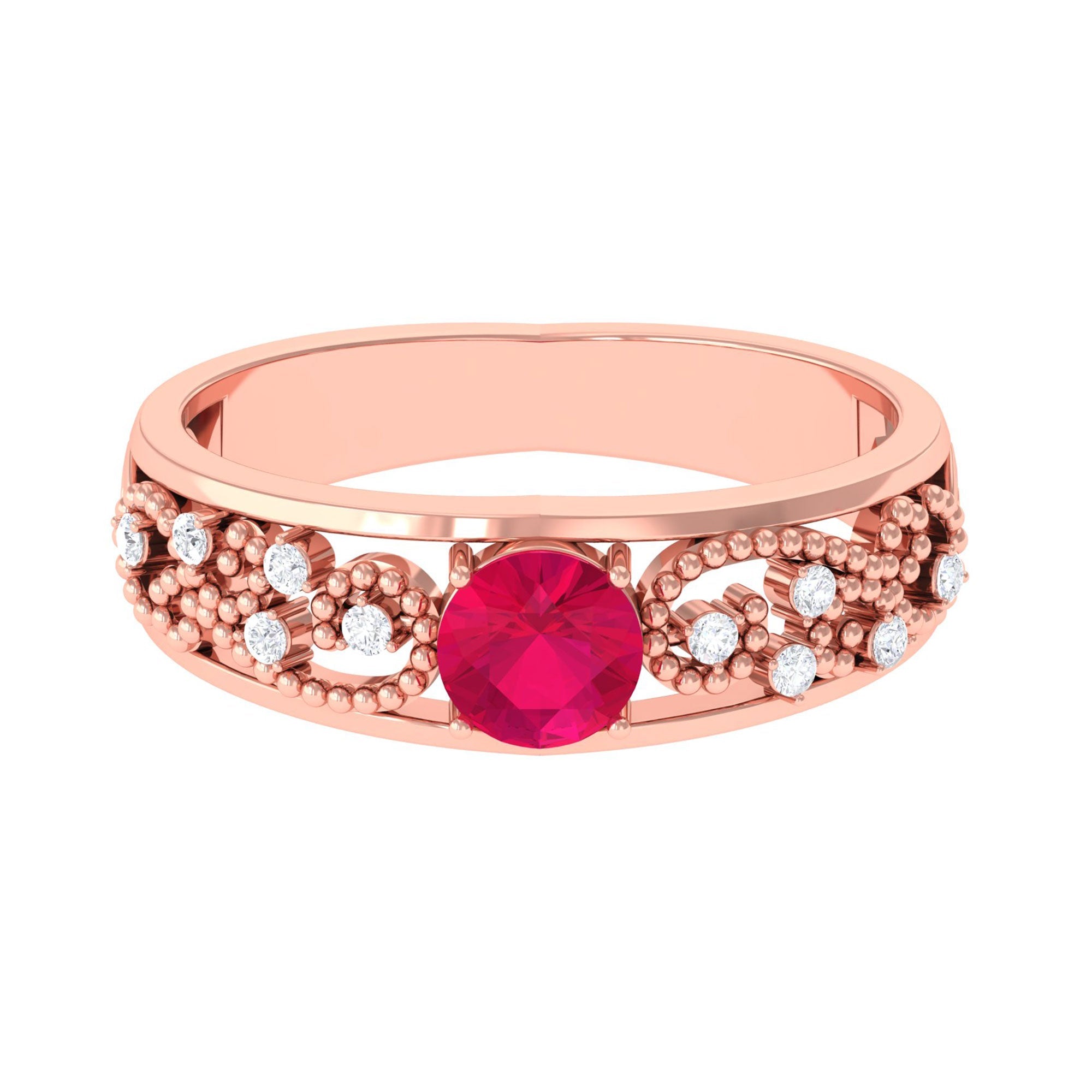 Ruby Engagement Ring – Vintage Style 0.6 Carat Natural Ruby with Diamond Band