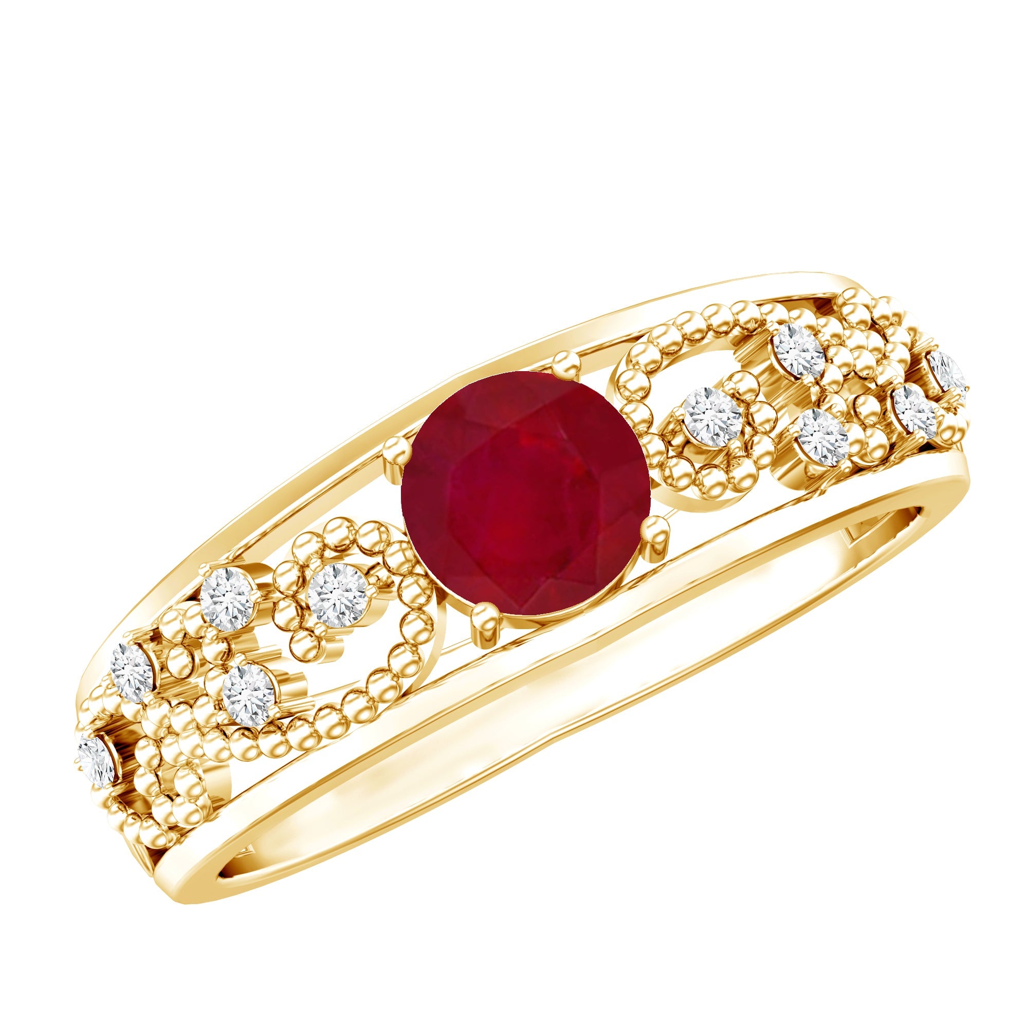 Ruby Engagement Ring – Vintage Style 0.6 Carat Natural Ruby with Diamond Band