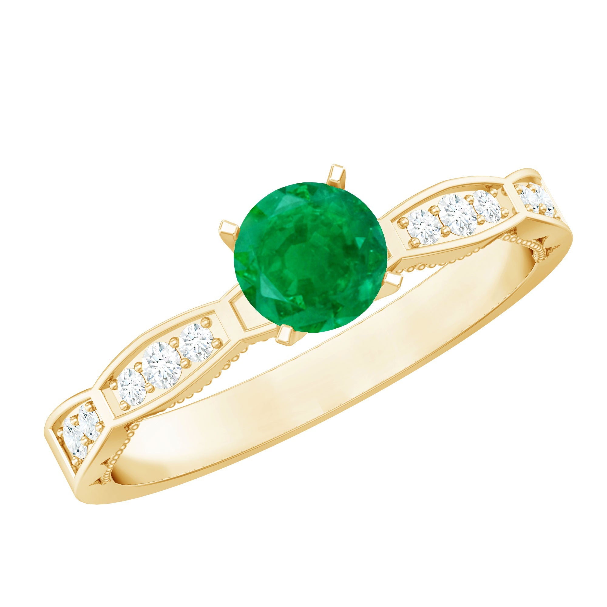 Emerald Promise Ring – AAA Quality Solitaire Emerald Ring with Diamond Accents