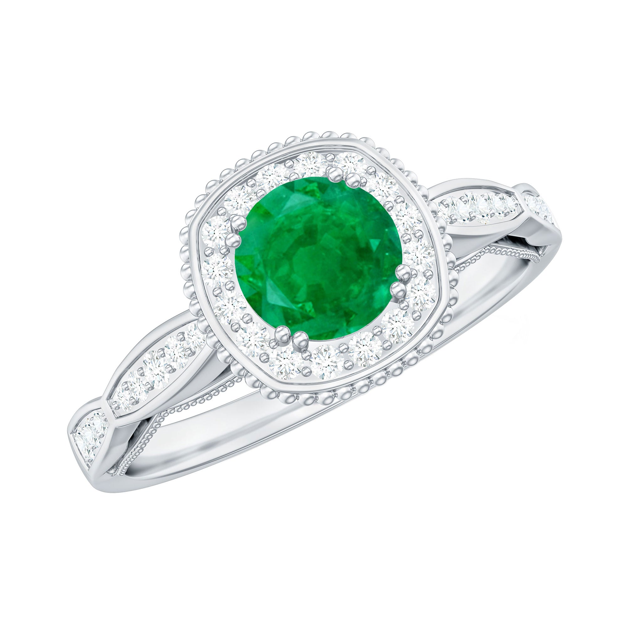 Emerald Engagement Ring – Vintage Style Jewelry With Diamond Halo Setting