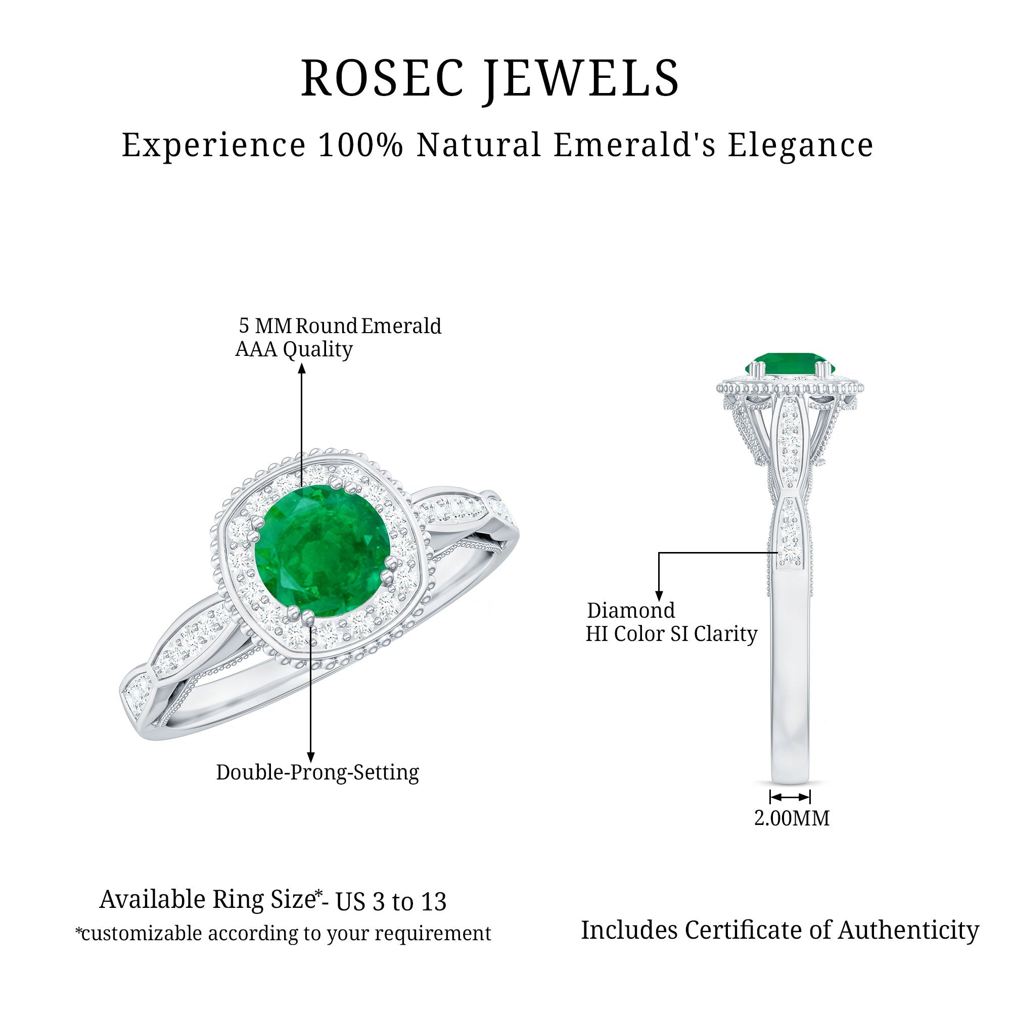 Emerald Engagement Ring – Vintage Style Jewelry With Diamond Halo Setting