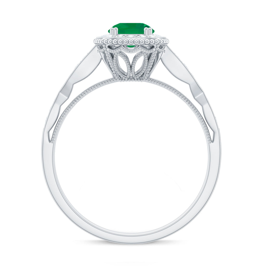 Emerald Engagement Ring – Vintage Style Jewelry With Diamond Halo Setting