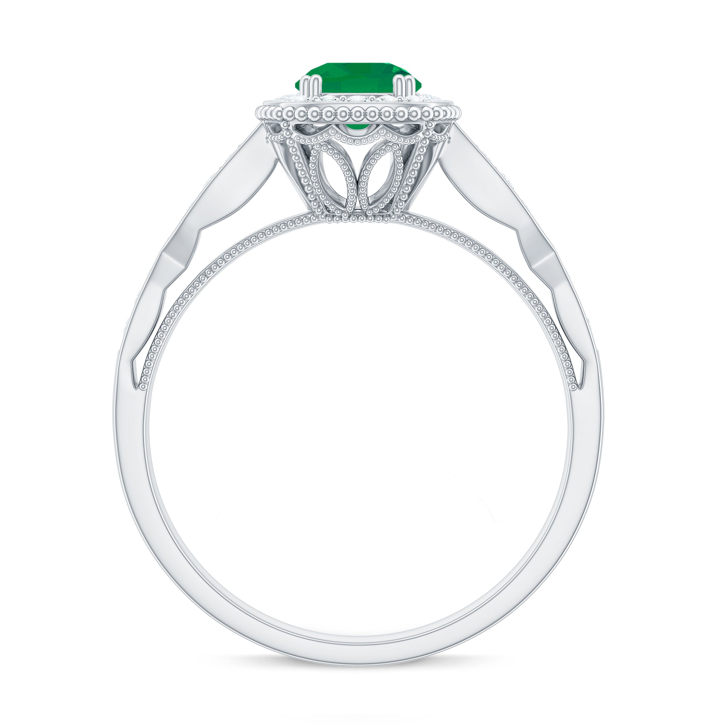 Emerald Engagement Ring – Vintage Style Jewelry With Diamond Halo Setting