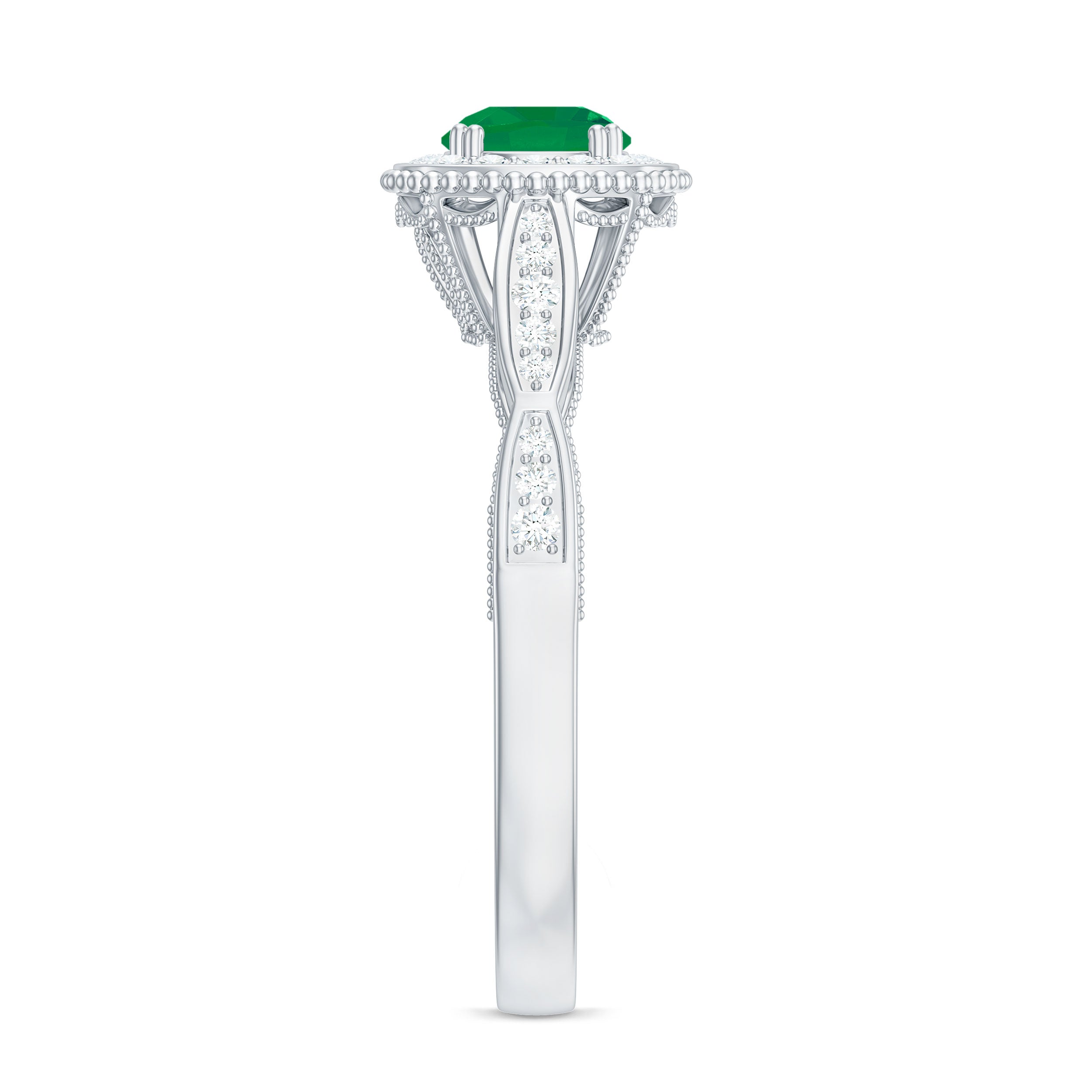 Emerald Engagement Ring – Vintage Style Jewelry With Diamond Halo Setting