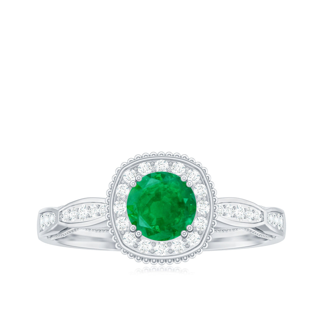 Emerald Engagement Ring – Vintage Style Jewelry With Diamond Halo Setting