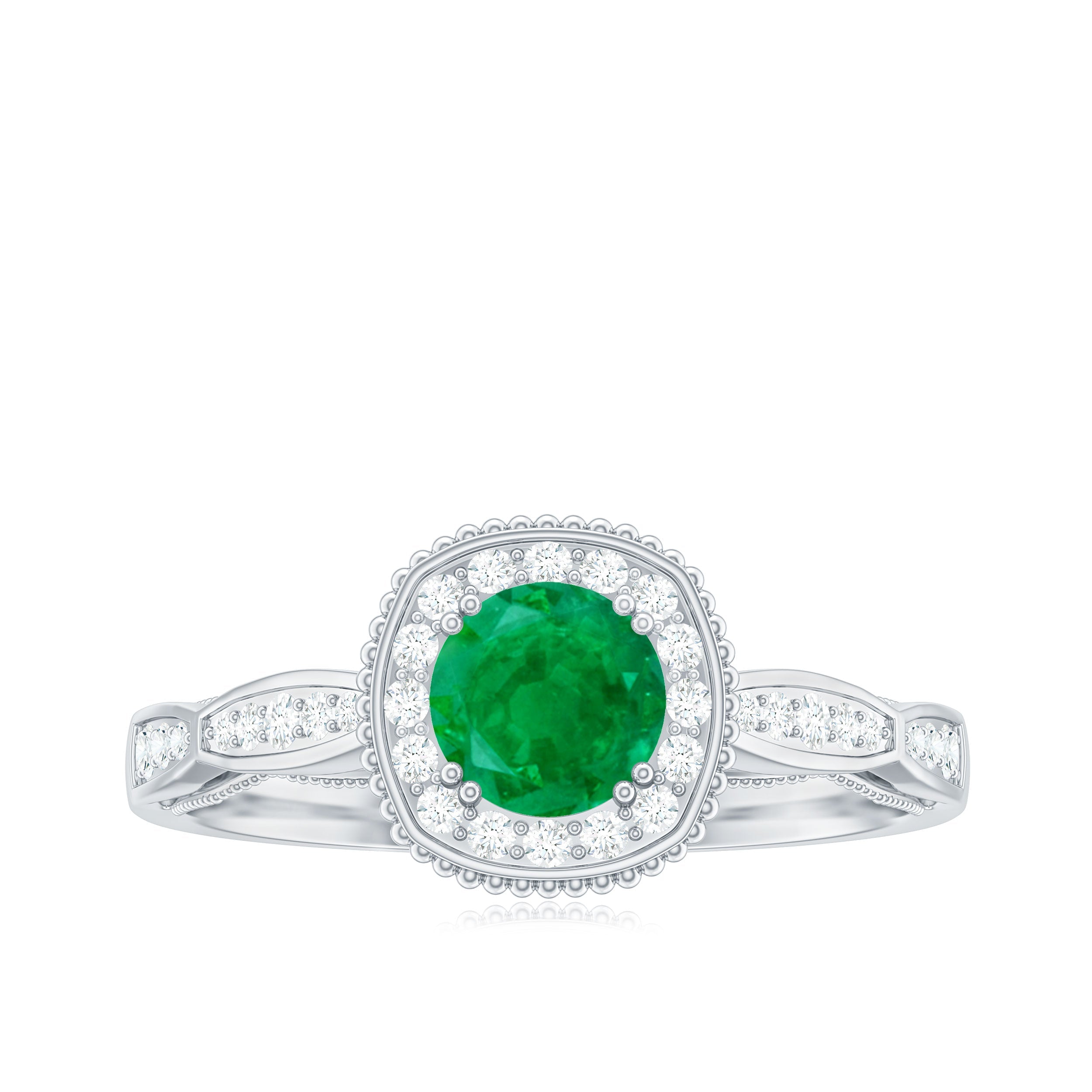 Emerald Engagement Ring – Vintage Style Jewelry With Diamond Halo Setting