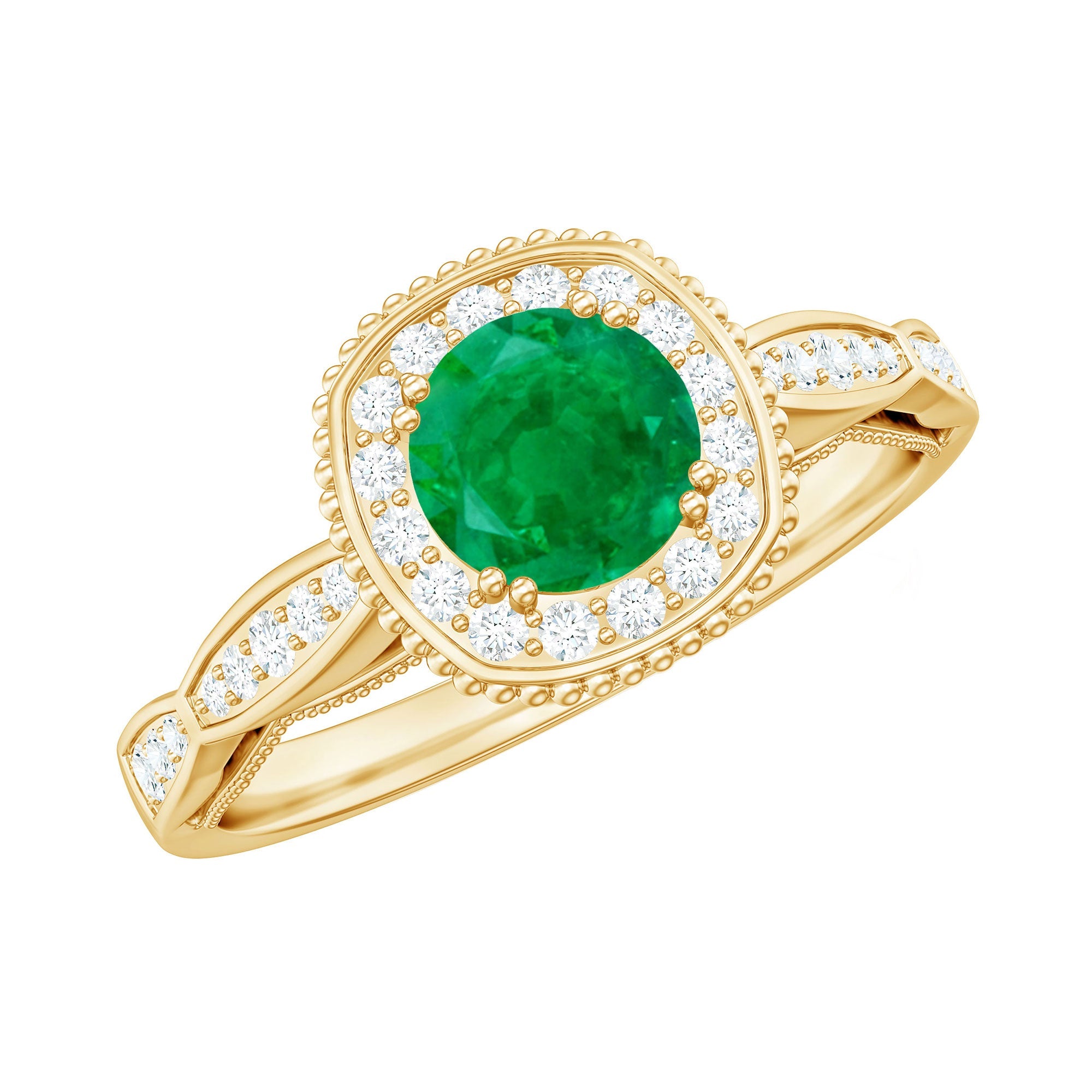 Emerald Engagement Ring – Vintage Style Jewelry With Diamond Halo Setting
