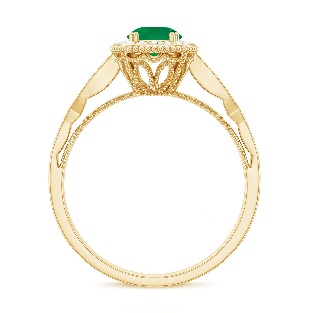 Emerald Engagement Ring – Vintage Style Jewelry With Diamond Halo Setting